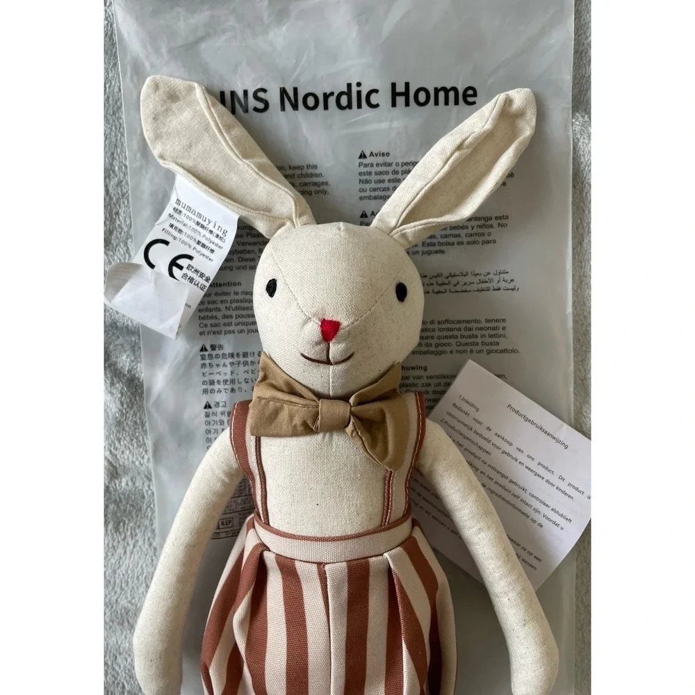 Nordic Home Linen Bunny Plush Doll Neutral Scandinavian Cottagecore Rabbit Decor